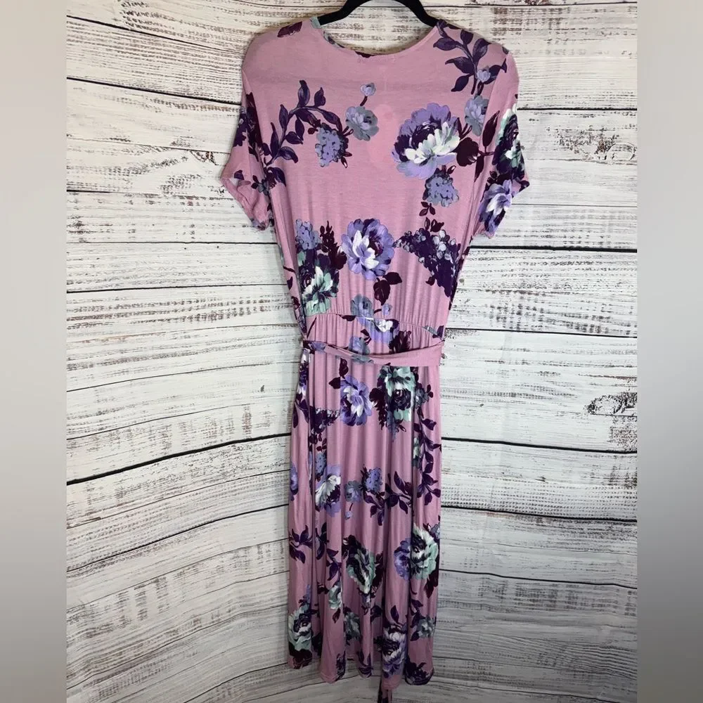 Levaca Dress Womens Size Large Floral belted Short Sleeve Maxi Summer casual New